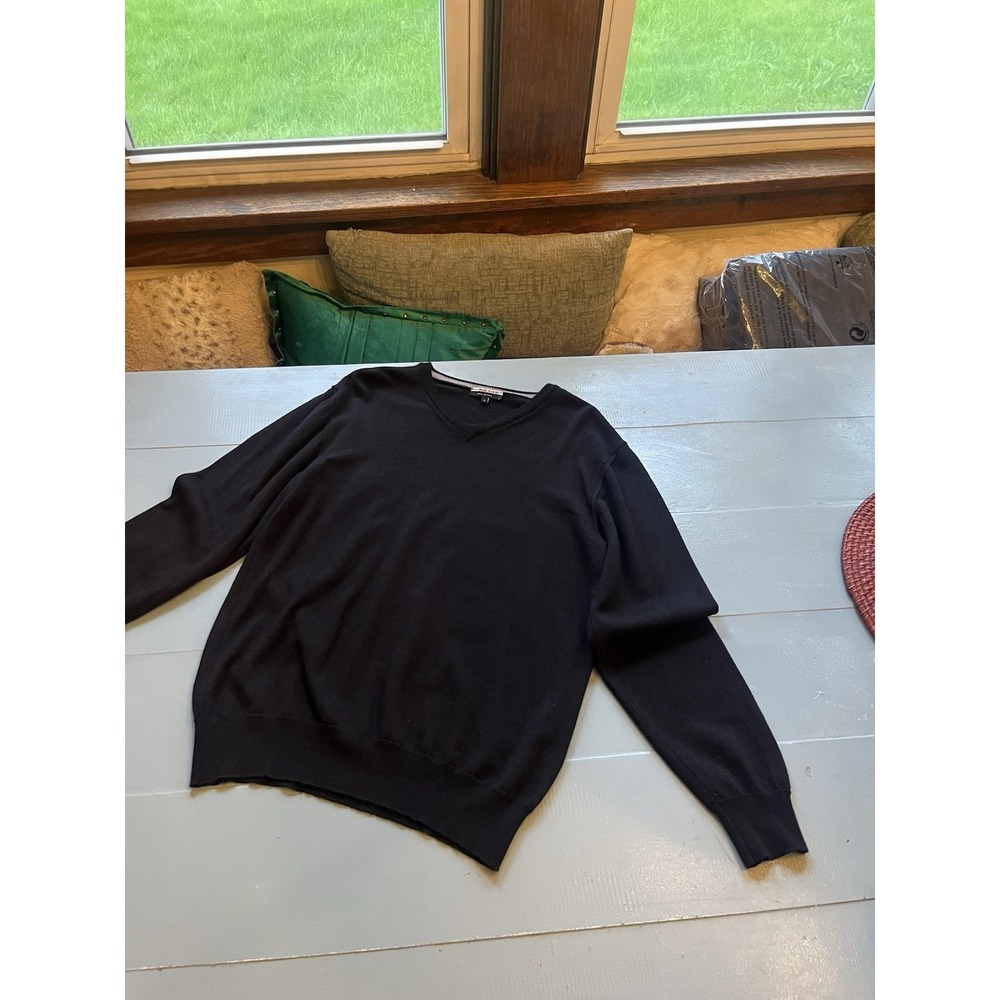 Marco Fiori Italian Merino Wool Black V Neck Sweater Minimal Luxury Mens L Black